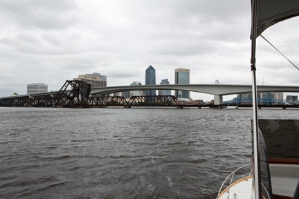Downtown Jacksonville is in view from the selected river reef site locations.